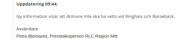 Update from Swedish police: drones sightings at Ringhals and Barsebäck were not confirmed