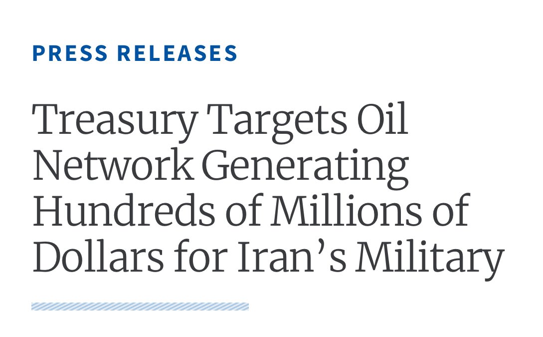 The U.S. Department of the Treasury's Office of Foreign Assets Control (OFAC) has announced the first action in U.S. President Donald J. Trump’s “Maximum Pressure” campaign against Iran. Sanctions have been announced on the vast shipping network that sees millions of barrels of Iranian oil go to China. The shipments, brokered by the Iranian Armed Forces General Staff (AFGS), were facilitated by a number of front companies who will also be designated and sanctioned