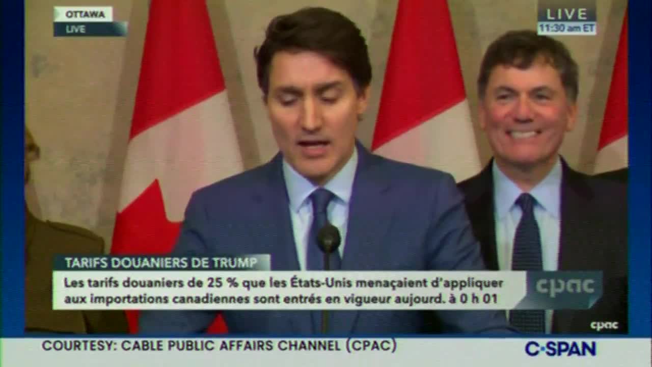 Trudeau: I heard he talked about banking again this morning in a tweet, which doesn't make any sense because 16 banks are currently active in Canada holding about $113b worth of assets in this country, so American banks are alive and well and prospering in Canada. It's an example of not really being able to see what he wants ... what he wants is to see a total collapse of the Canadian economy, because that'll make it easier to annex us.