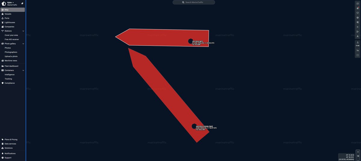 There are four STS(ship-to-ship) operations currently taking place off the southern coast of Iraq. This pair, filmed from a northern angle, appears to be ZEFYROS (9515917) and SAFESEA VISHNU (9327009)