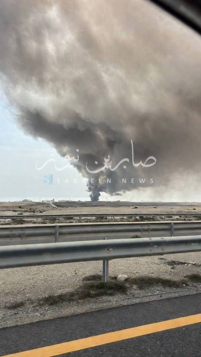 An Iranian drone/missile reportedly hit Sheikh Isa Air Force Base in Bahrain this morning, starting a fire in the vicinity of the main base area. A large cloud of smoke can be seen rising from the airbase